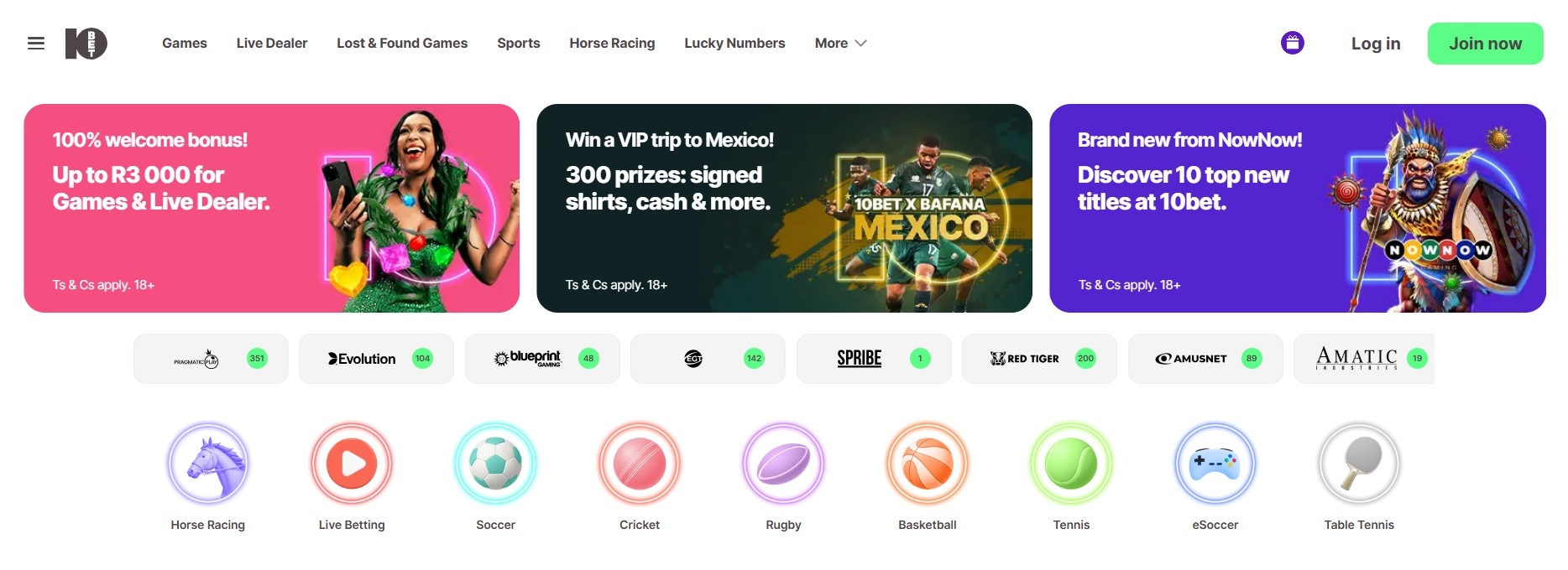 10Bet South Africa desktop view