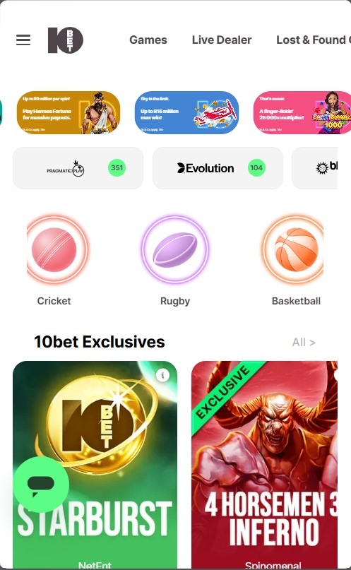 10Bet South Africa mobile view