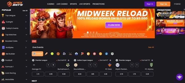 Apexbets desktop view