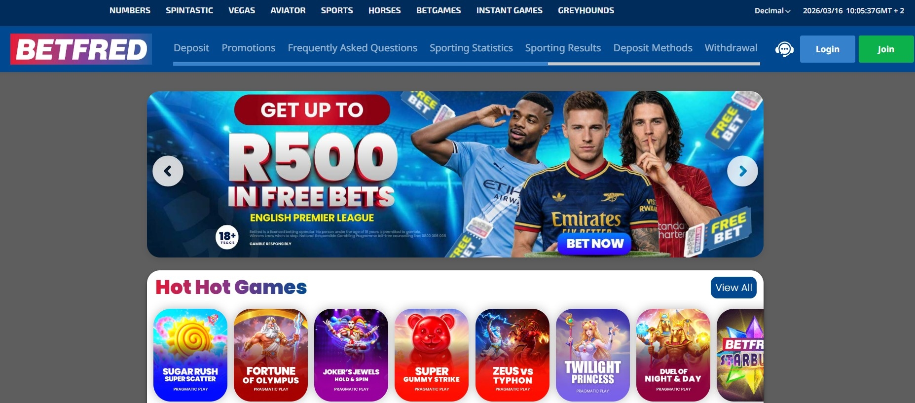 Betfred desktop view