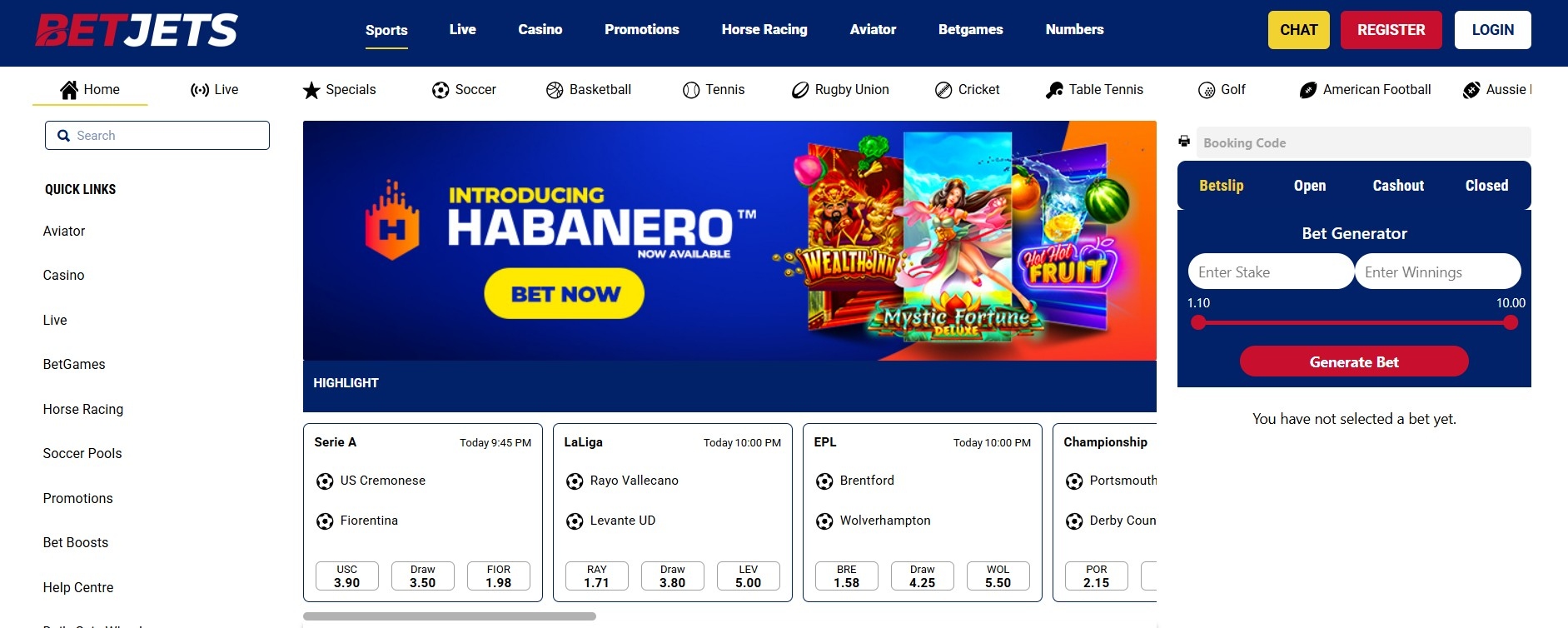 Betjets desktop view