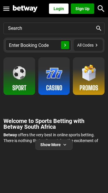 Betway South Africa mobile view
