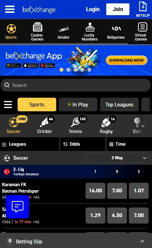 betXchange mobile view