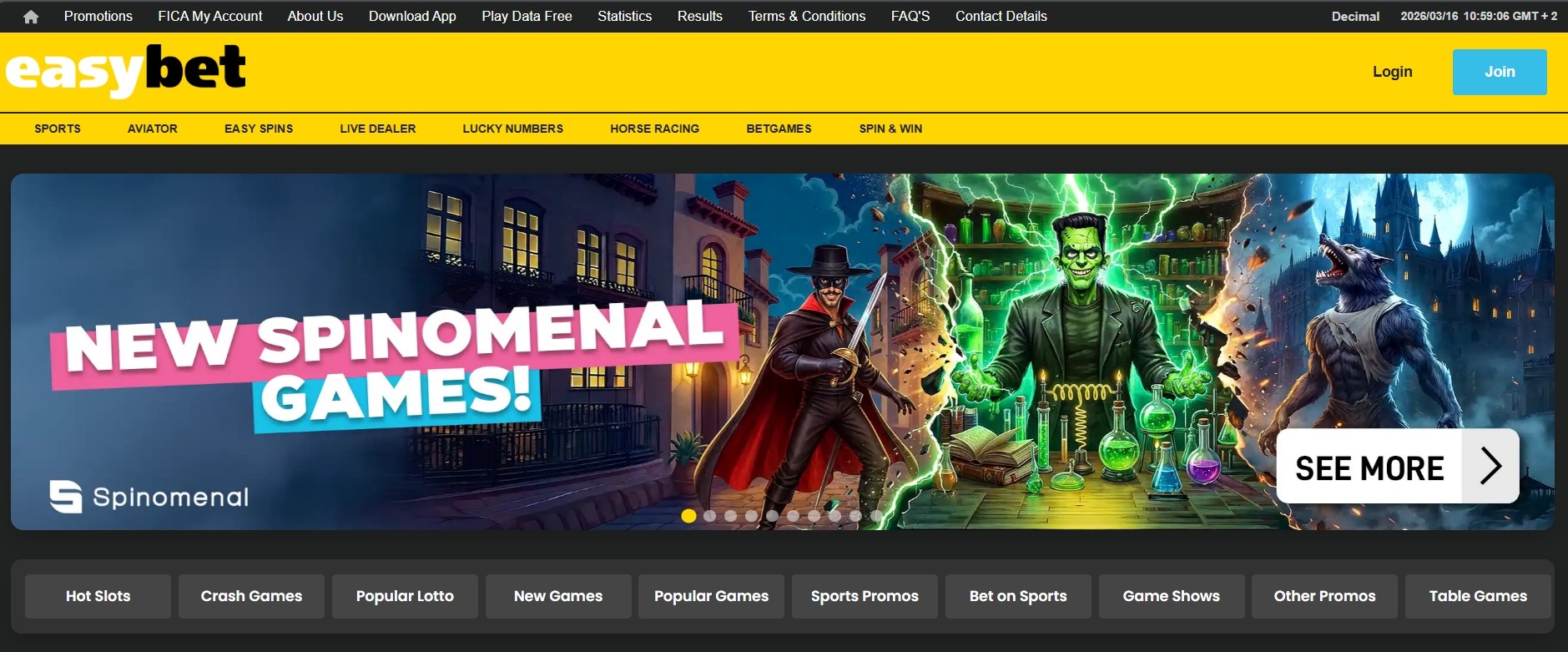 Easybet South Africa desktop view