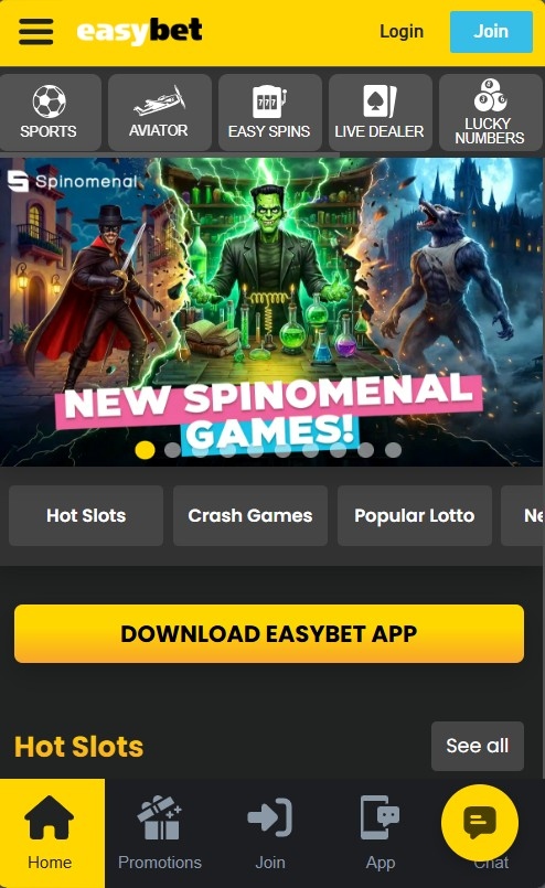 Easybet South Africa mobile view