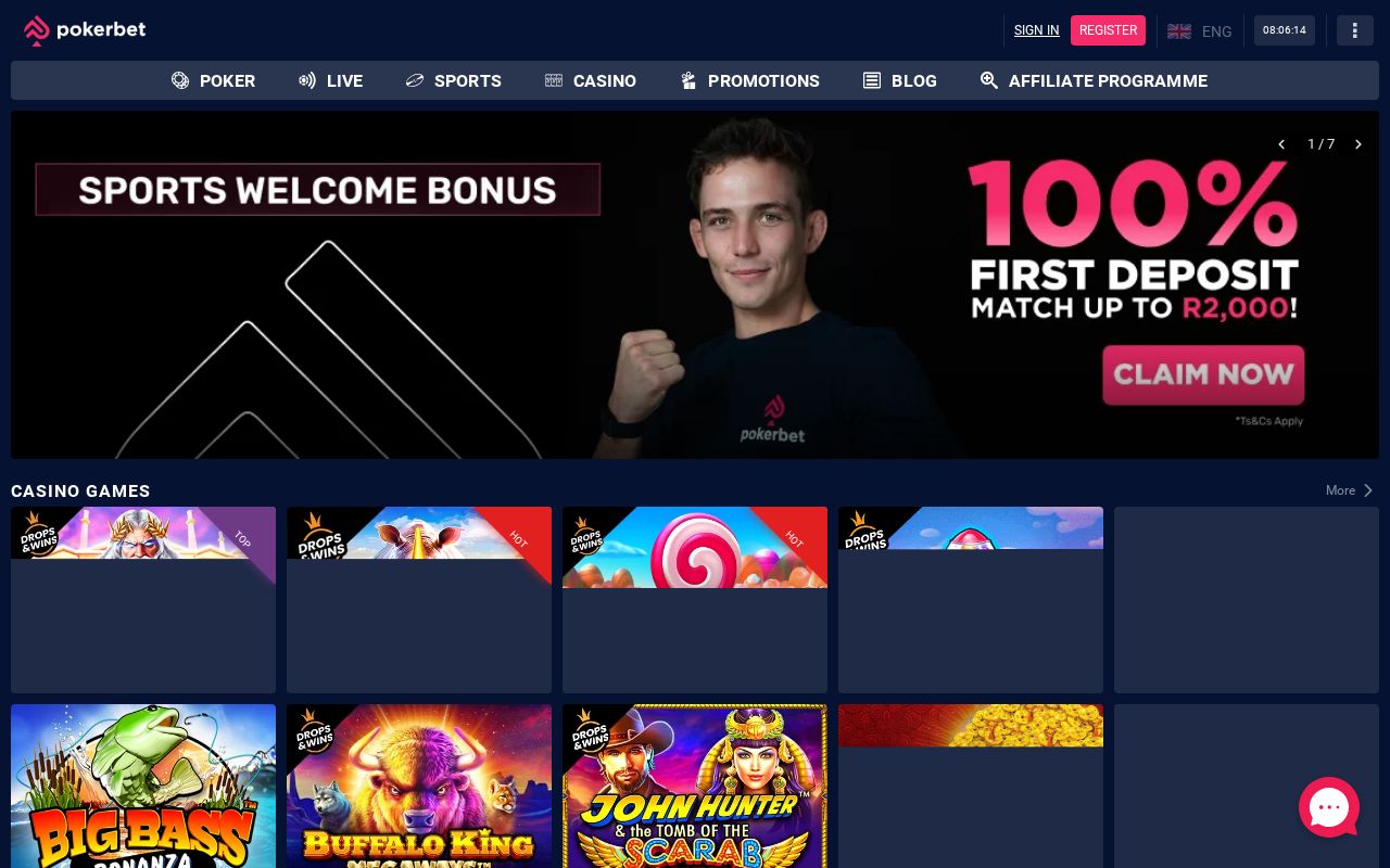 Pokerbet desktop view