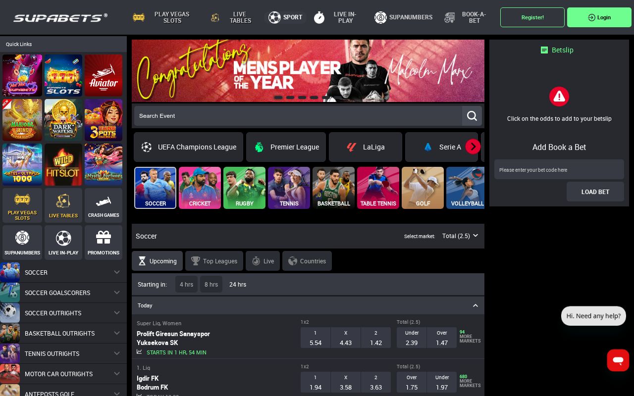 Supabets desktop view