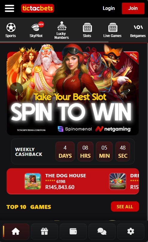 Tictacbets mobile view