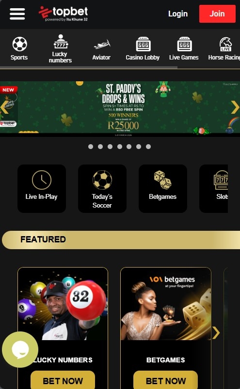 Topbet mobile view