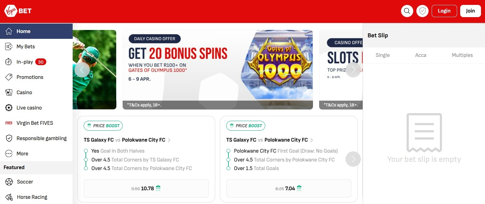 VirginBet desktop view
