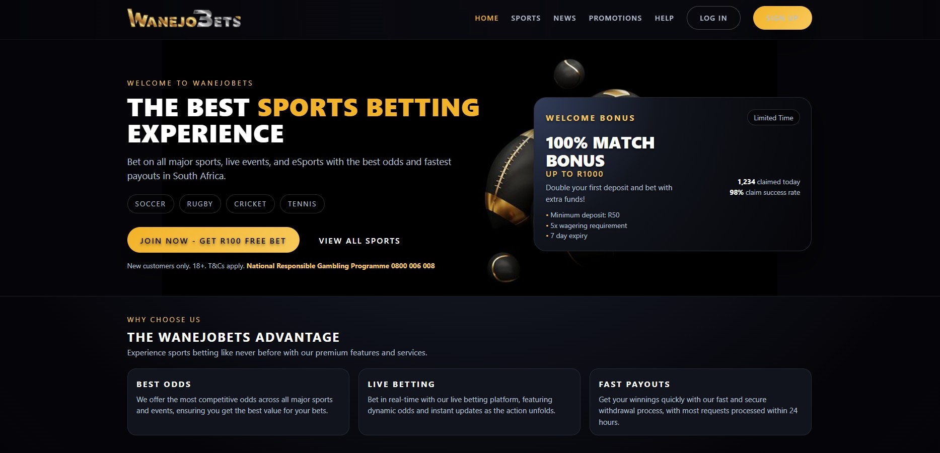 Wanejo Bets desktop view