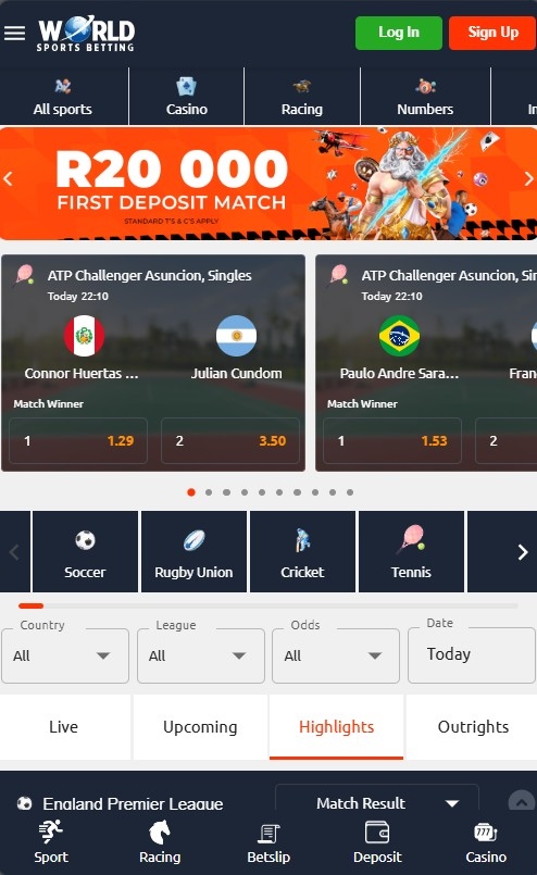 World Sports Betting mobile view