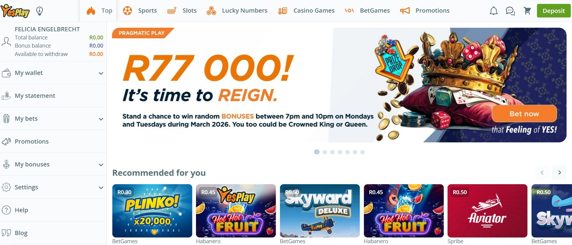 YesPlay desktop view